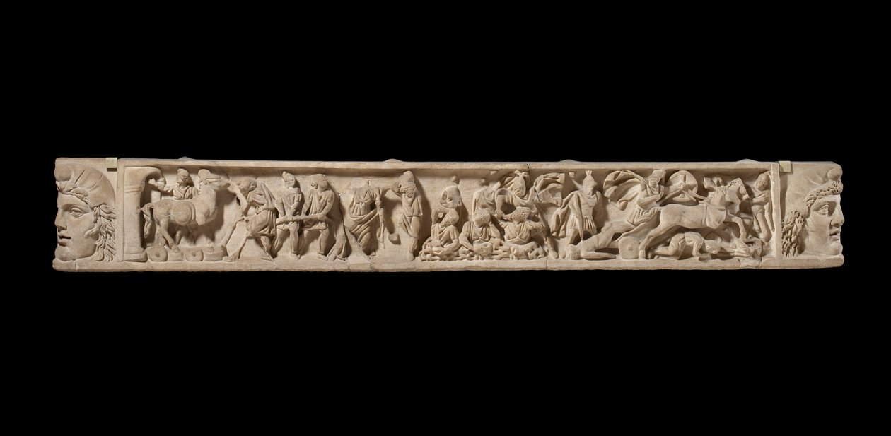 Trója ostromát ábrázoló szarkofágfedél, i.sz. 200 körül (márvány) alkotó: Roman