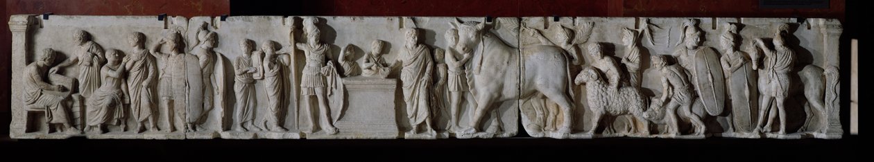 A népszámlálás és egy bika, egy kos és egy disznó feláldozása Mars isten tiszteletére, fríz Domitius Ahenobarbus oltáráról, a római Neptun-templomból alkotó: Roman