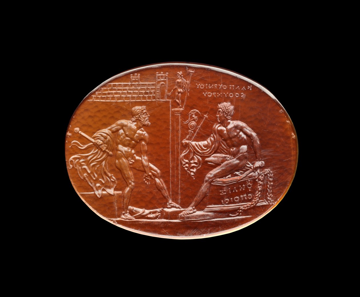Félix drágakő, Ulysses és Diomede ábrázolása, amint megragadják Athéné képét Trójából, 1. század (drágakő) alkotó: Roman
