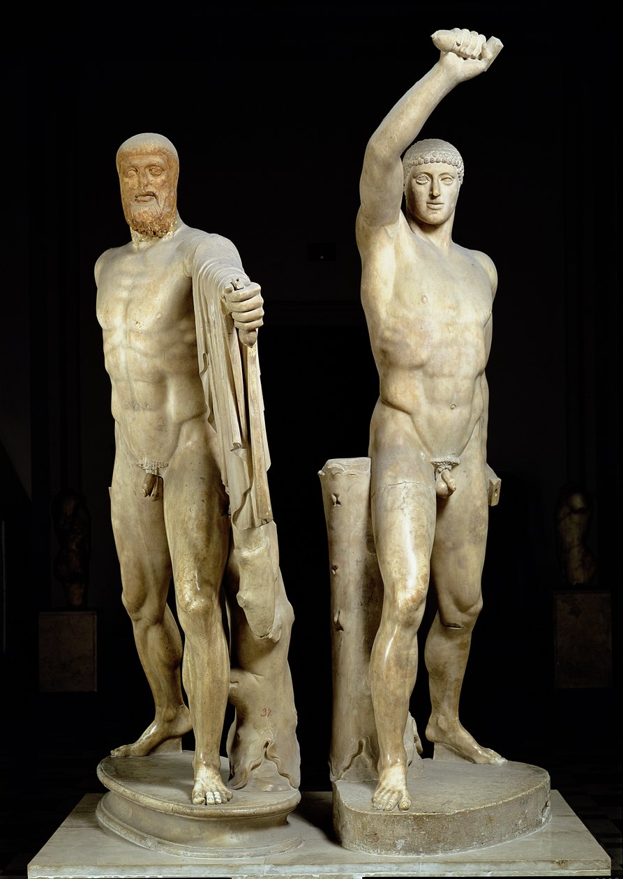 A zsarnokgyilkosságok, Kritios és Nesiotes görög eredetijének római másolata, Kr.e. 477 körül, a Farnese-gyűjteményből (márvány) alkotó: Roman