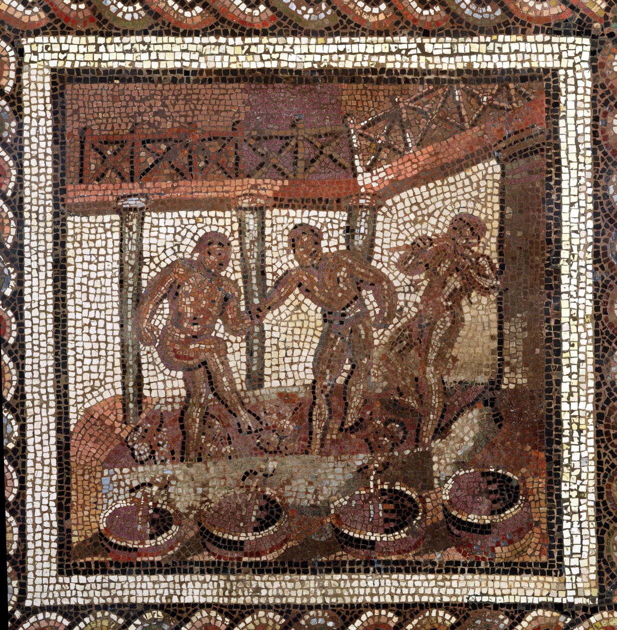 Szőlő taposása, Saint-Romain-en-Galból (mozaik) alkotó: Roman