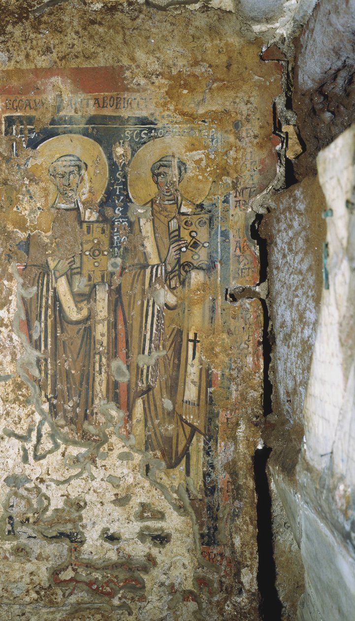Falfestmény a pápák kriptájából, San Callisto katakombáiból, Róma alkotó: Roman