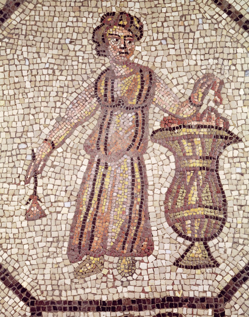 Fiatal lány virágokkal (mozaik) alkotó: Roman