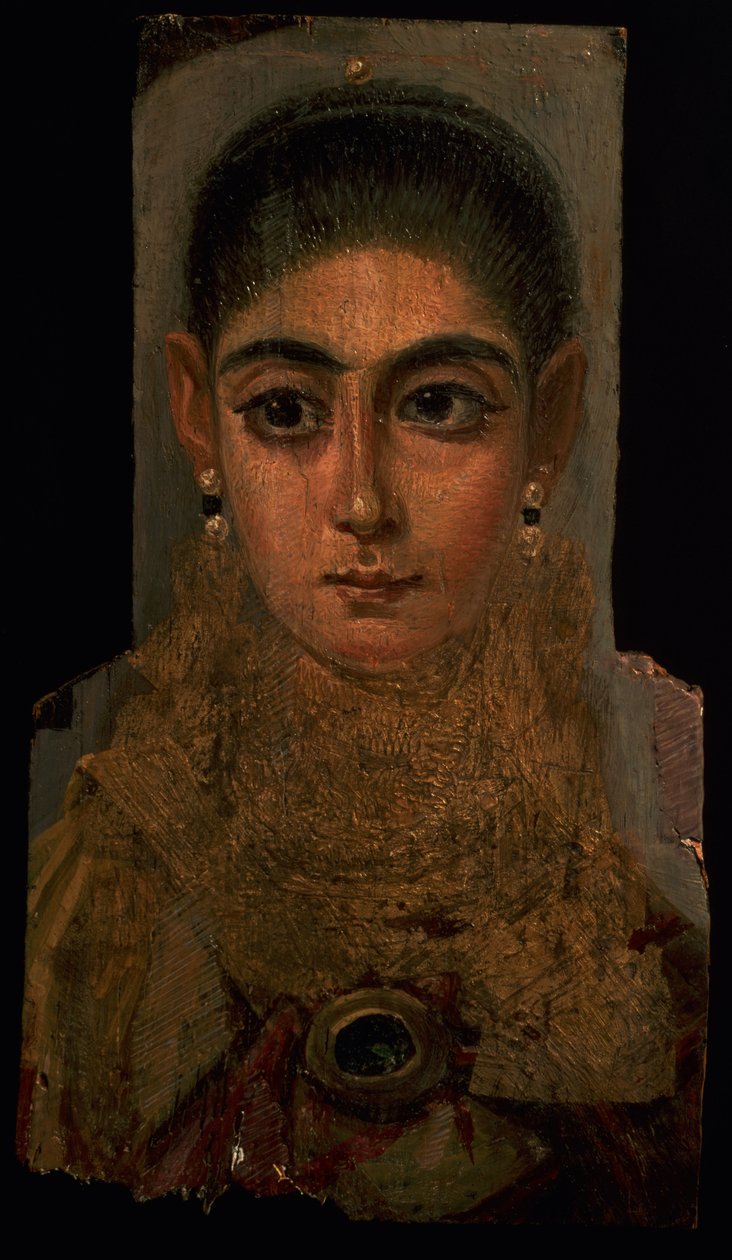 Arany mellvértet viselő nő portréja, sírdíszítés, Fayumból, Kr.u. 120-130 (enkausztikus viasz és festék fára) alkotó: Roman Period Egyptian