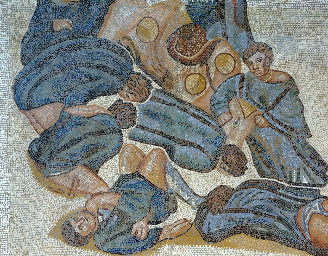 Mozaik, amely egy vadvadászat jelenetét mutatja, részlet alkotó: Roman Roman