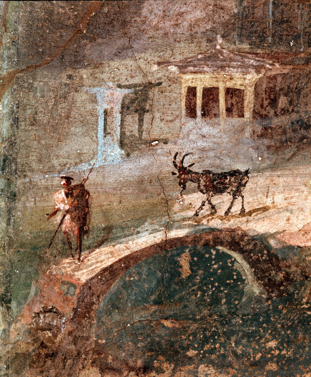 Egy ember a kecskéjével (freskó alkotó: Roman