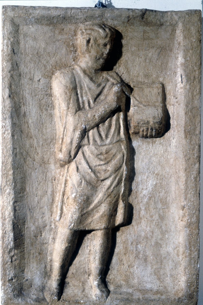 Tollal író férfi viasztáblára, római dombormű, 2-3. század. alkotó: Roman