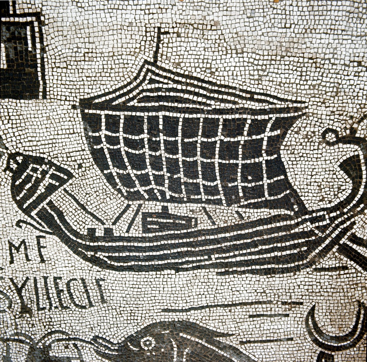 Egy hajó Alexandriából Ostia kikötőjében (mozaik alkotó: Roman