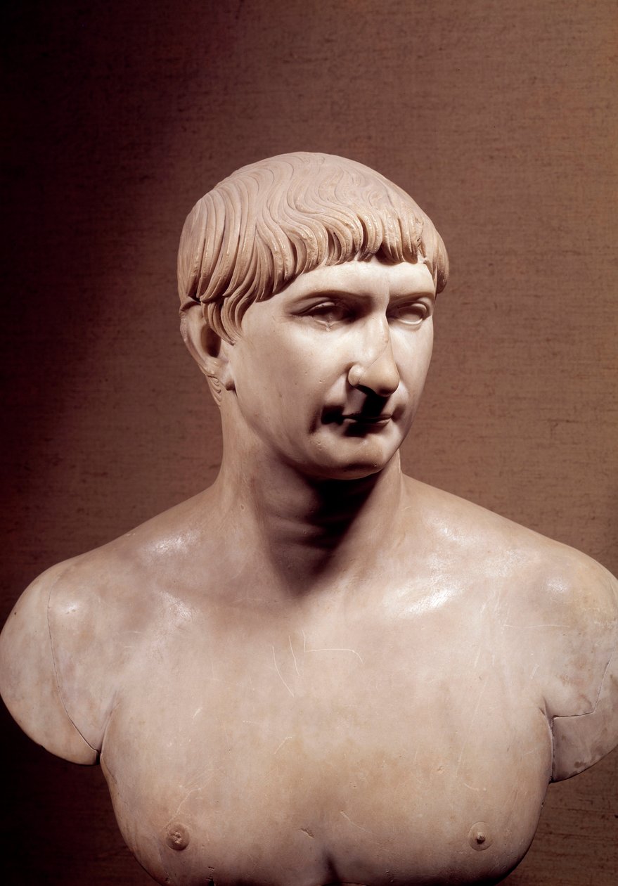 Az ókori Róma: Traianus császár (Marcus Ulpius Traianus) márvány mellszobra (i.sz. 98-117) Musée du Louvre Paris alkotó: Roman