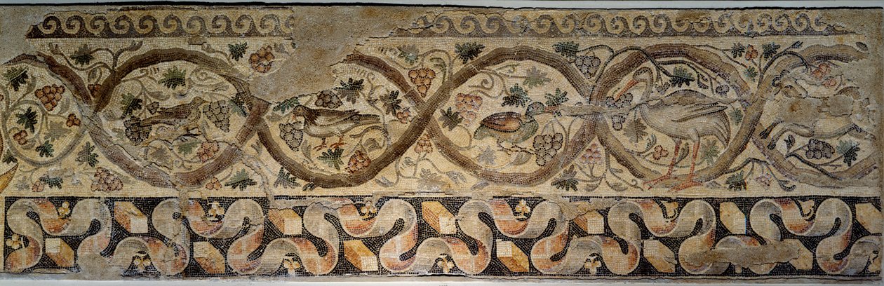 Az ókori Róma: virágokat és állatokat ábrázoló évszakok mozaikja. A „Daphne” Konstantin-villa udvarából”. A törökországi Antiókhiából (a mai Antakya) i.sz. 325-330. Párizs, Louvre Múzeum alkotó: Roman