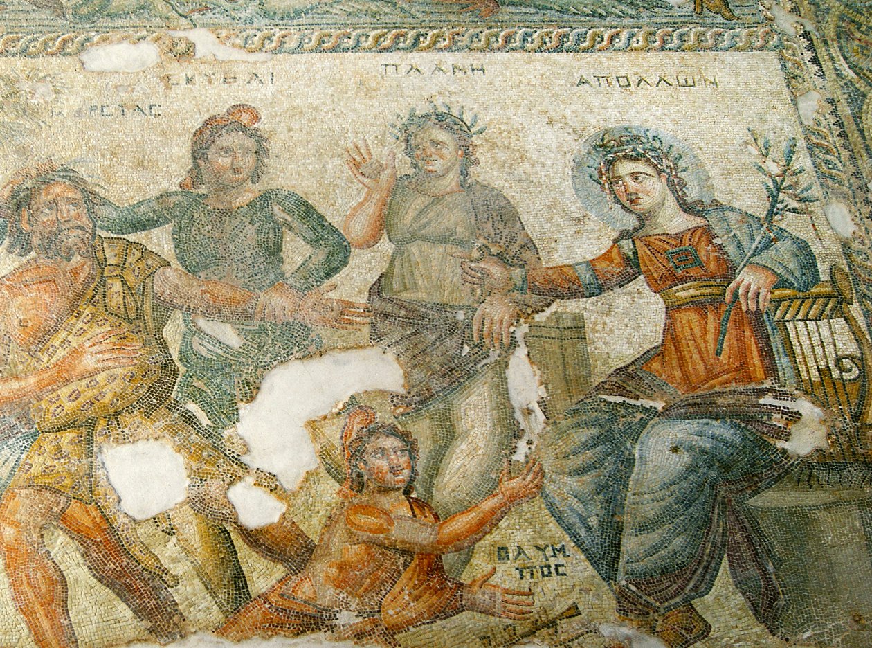 Apollo és Marsyas, Aion háza, Paphos, Ciprus (mozaik) alkotó: Roman