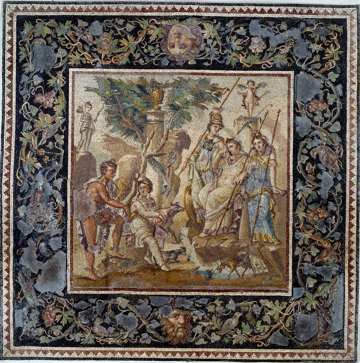 Az ókori Róma művészete: Párizs ítélete. Mozaik az Atrium a Antiochia házából, Kr.u. 2. század. Louvre múzeum alkotó: Roman
