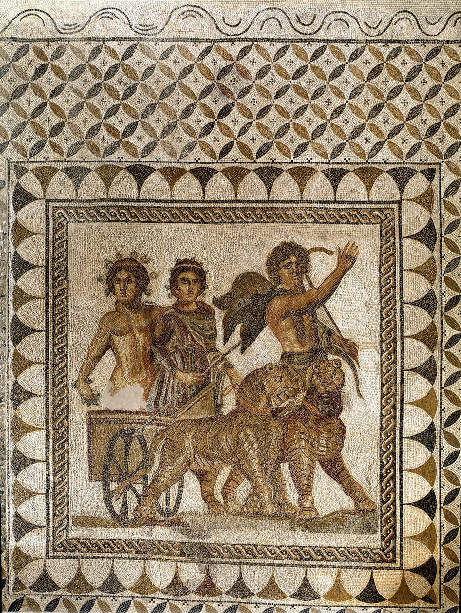 Bacchus tigrisek vontatta szekéren, 3. század (mozaik) alkotó: Roman