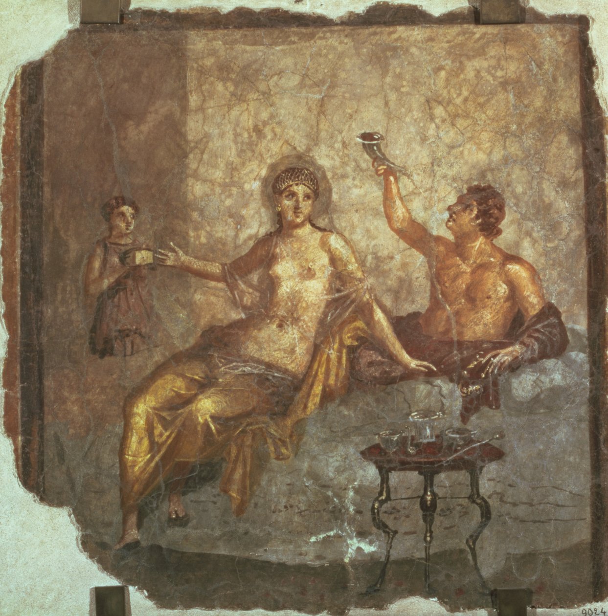 Bankettező házaspár rabszolgával, Herculaneumból, i.sz. 50-79 körül alkotó: Roman