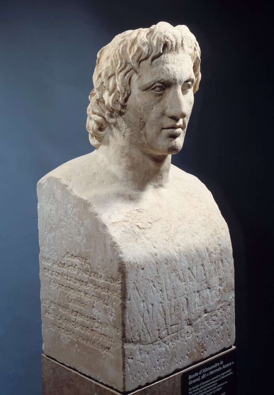 Nagy Sándor mellszobra, „Hermész Azara” néven ismert, római alkotás Lysippe bronzszobra után. Kr.e. 330 körül. Párizs, Louvre Múzeum alkotó: Roman