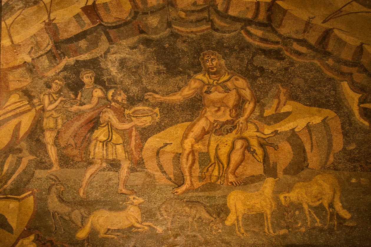 Küklopsz padlómozaik, Villa Romana del Casale, Piazza Armerina, Szicília, Olaszország (fotó) alkotó: Roman