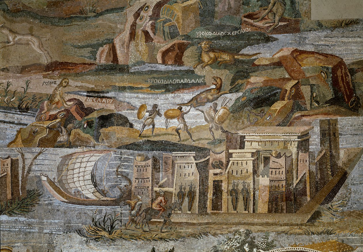 Preneste (Palestrina) nilotikus mozaikjának részlete Fortune Primigenia istenségének szentélyéből, ie 80 alkotó: Roman