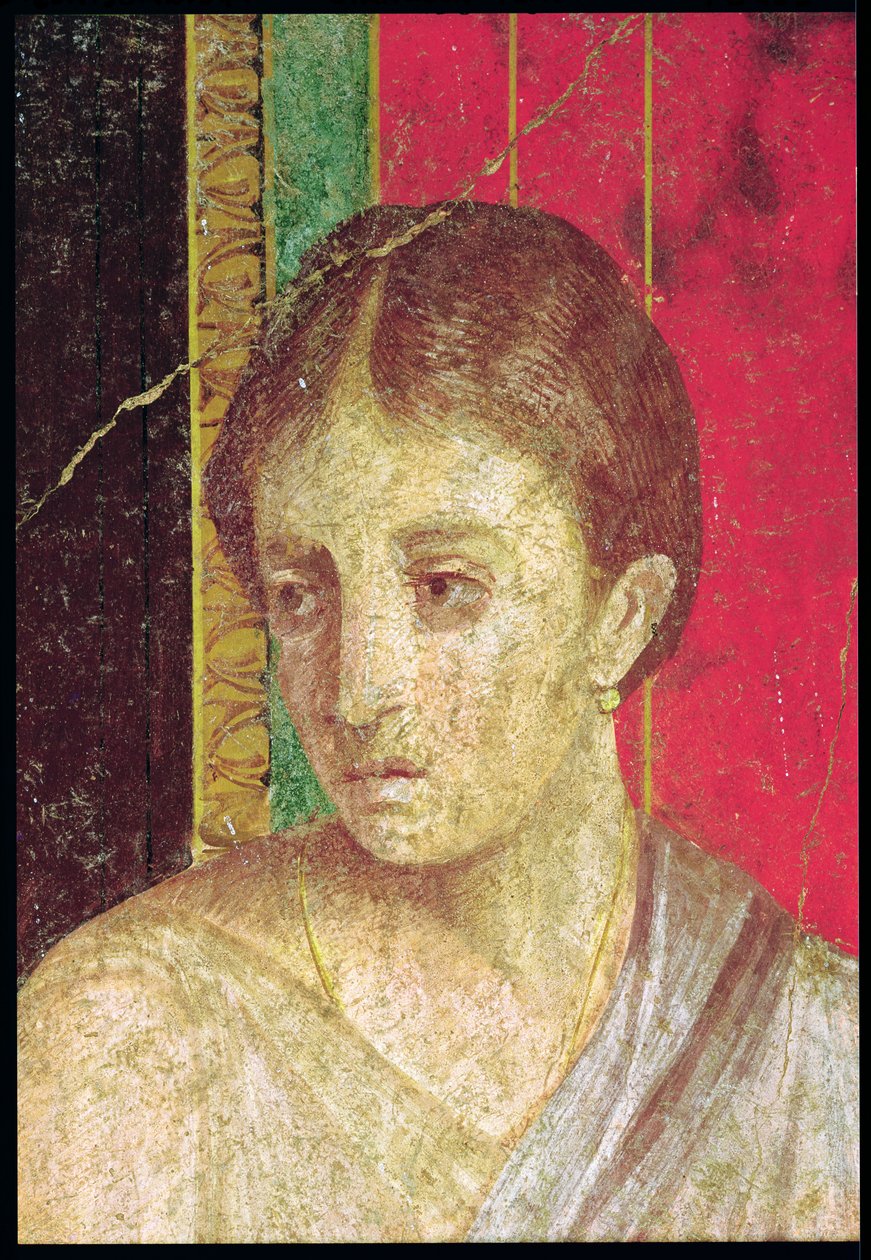 Részlet az Ülő Anya fejéről, a Katekizmus-jelenetből, Északi Fal, Oecus 5, Kr.e. 60-50 freskó lásd még 20015 alkotó: Roman