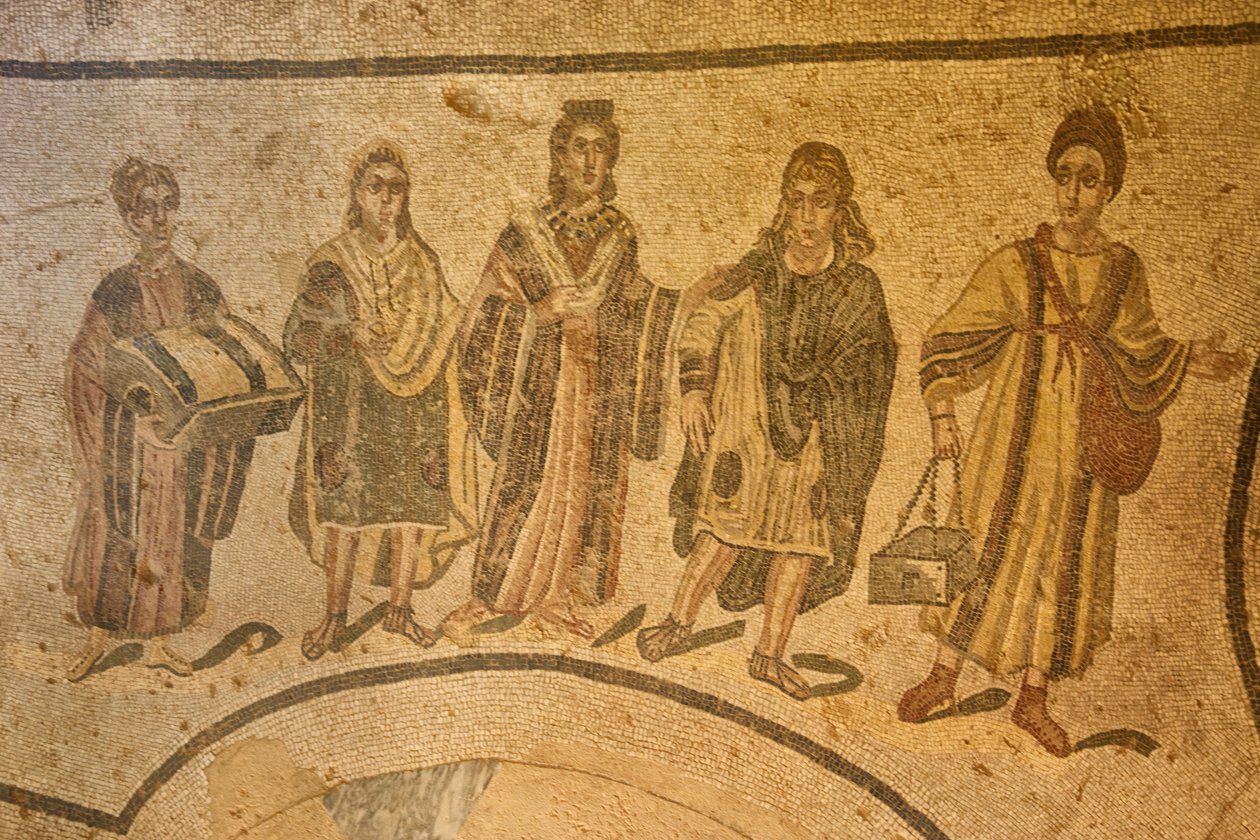 Bejárat a termába, padlómozaik, Villa Romana del Casale, Piazza Armerina, Szicília, Olaszország (fotó) alkotó: Roman