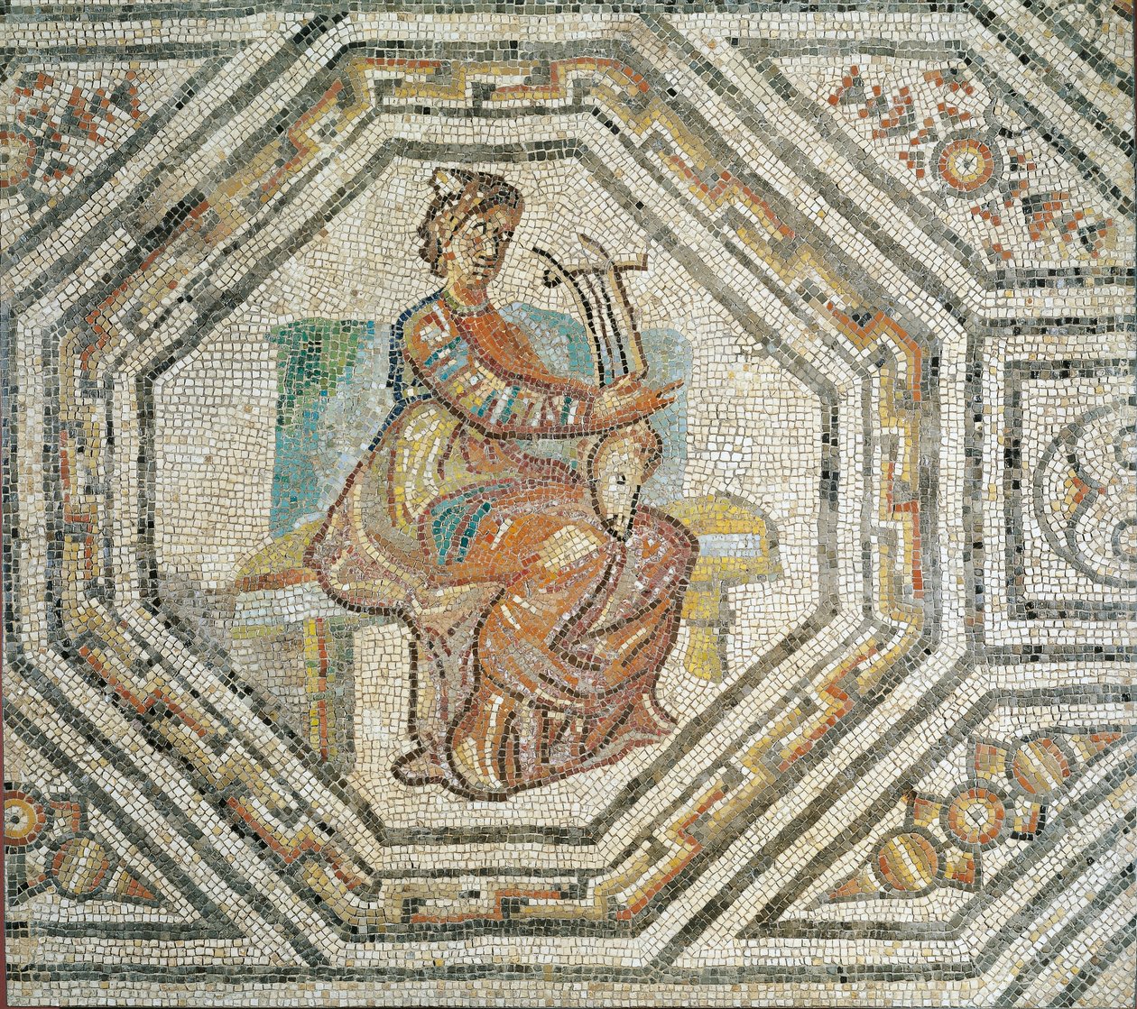 Erato, a lírai költészet múzsája, Augusta Treverorumtól (mozaik) alkotó: Roman