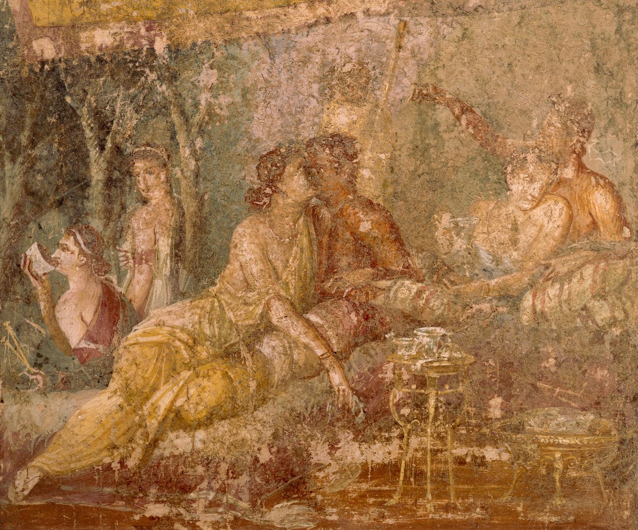 Triklinium jelenetet ábrázoló freskó Pompeiből, Olaszországból alkotó: Roman