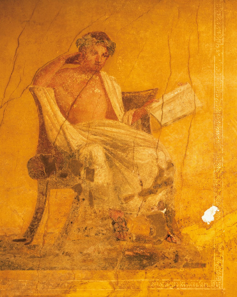 Menander görög költőt ábrázoló sárga alapon freskó a Menander-házból, Pompeiiből, Campaniából, a római civilizációból alkotó: Roman