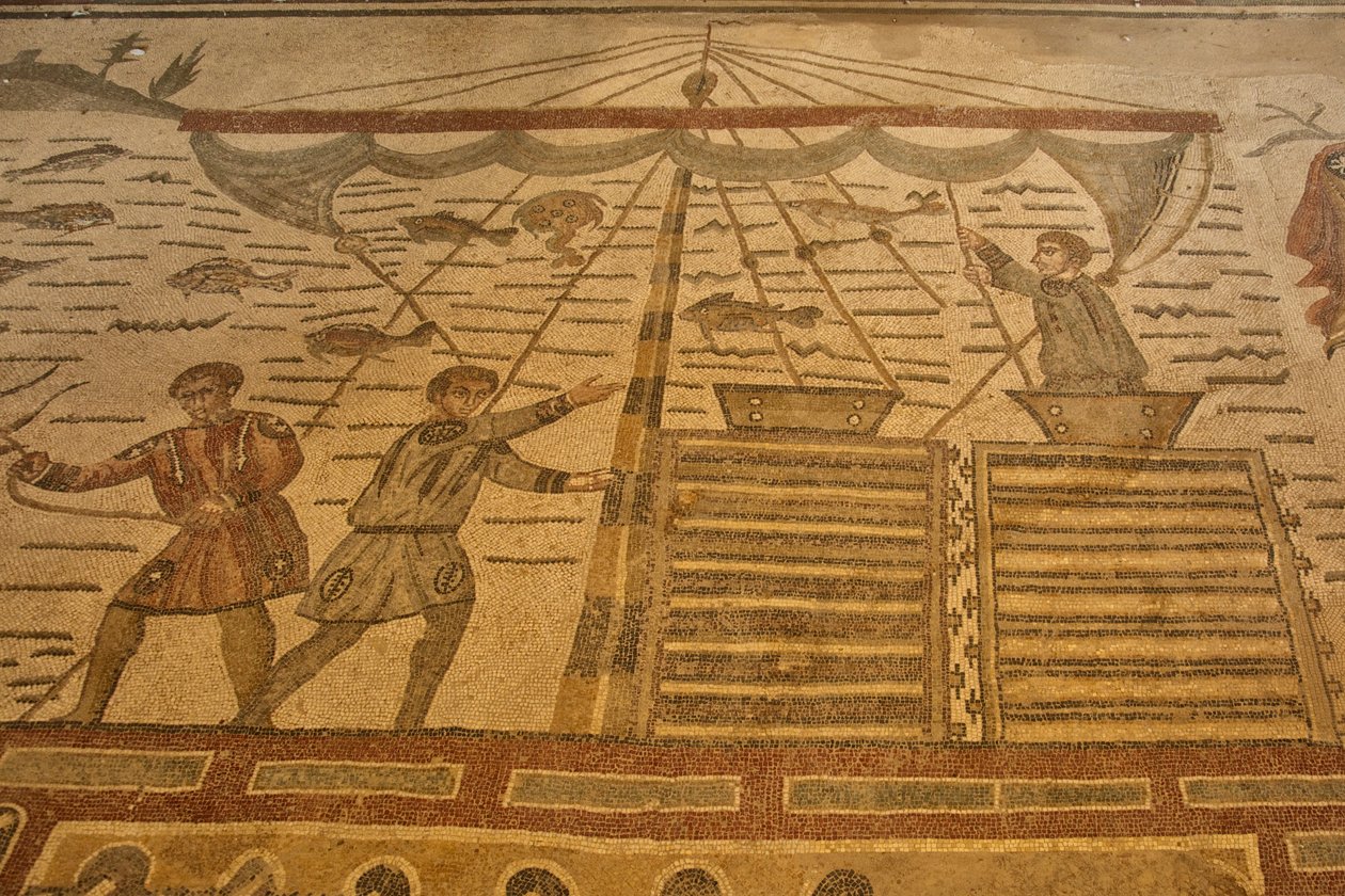 A nagy vadászat csarnoka, padlómozaik vadászjelenet, Villa Romana del Casale, Piazza Armerina, Szicília, Olaszország (fotó) alkotó: Roman