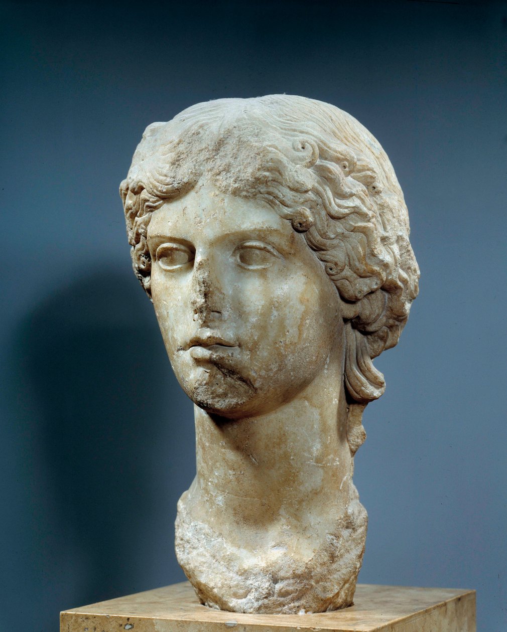 Idősebb Agrippine feje, Germanicus felesége, Augustus unokája, Agrippa és Julie lánya és Caligula anyja. Márvány szobor. V 0,44 m. 37-41 körül valósult meg. Párizs, Louvre Múzeum alkotó: Roman