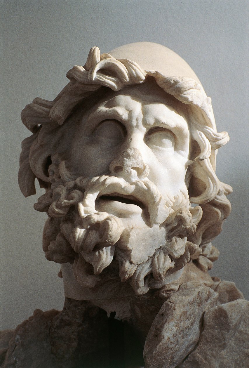 Ulysses (Odüsszeusz) feje, római másolat a rhodoszi iskola hellenisztikus szobra után, valószínűleg a Polyphemus szoborcsoport megvakításából, márvány alkotó: Roman