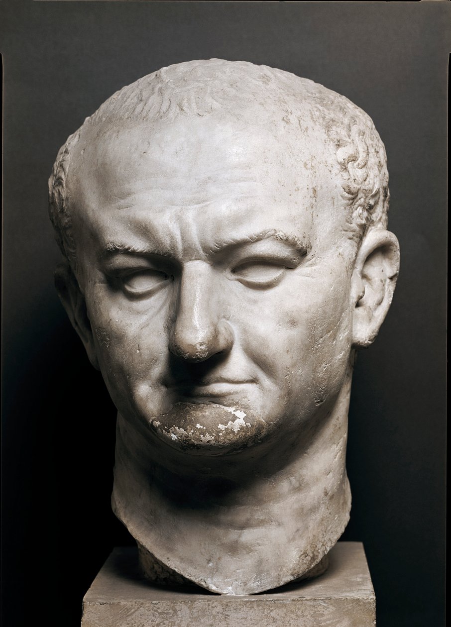Vespasiano római császár feje (Vespasianus vagy Vespasiano, 9-79 ap. JC) - Márványszobor, Magasság 40 cm - Róma, Museo Nazionale Romano - Vaspasianus császár feje (Titus Flavius Vespasianus) (9-79) - Márványszobor H. 40 cm) - Róma, Museo Naziona alkotó: Roman