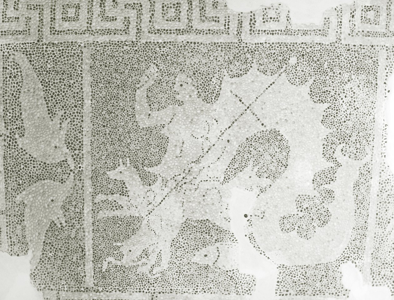 A szorost őrző Scylla és Charybdis hellenisztikus kavicsos mozaikja, Scylla részlete. Dionüszosz-ház, Paphos, Ciprus mozaikja alkotó: Roman