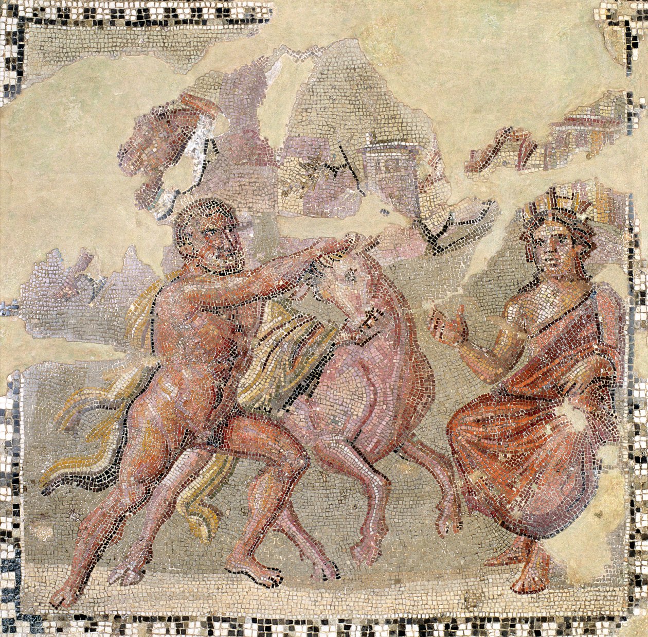 Héraklész a krétai bikával, Ostia (mozaik) alkotó: Roman
