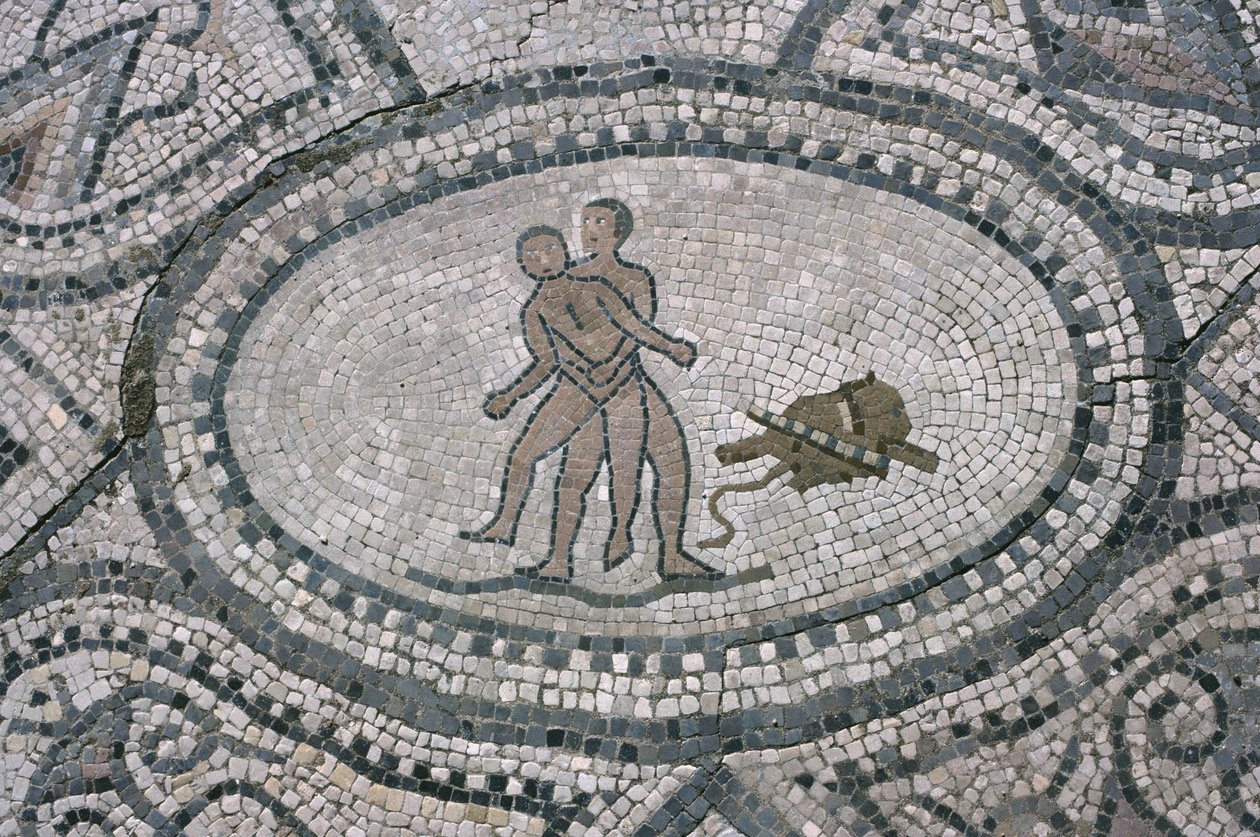 Herkules és Antaeus a "Herkules háza" padlójáról (mozaik) alkotó: Roman
