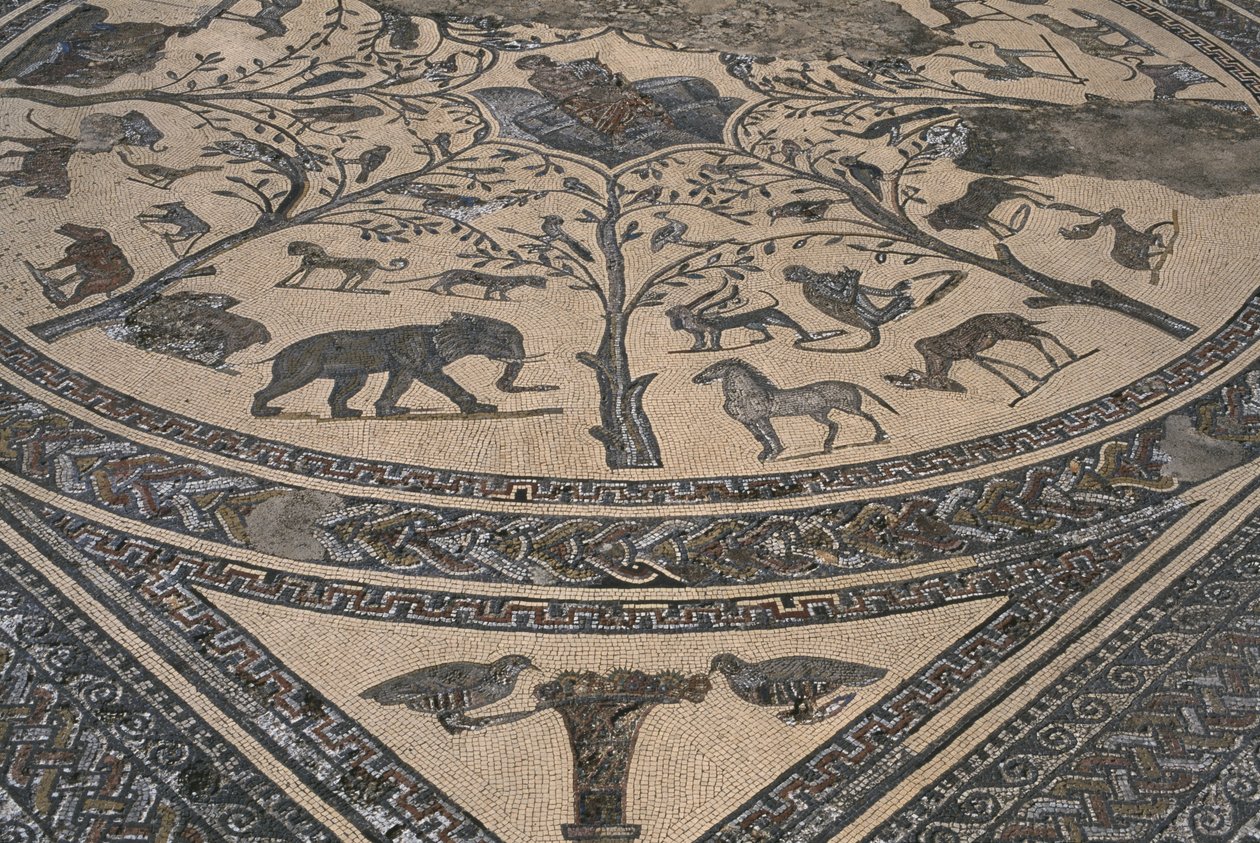 Orpheus háza, Orpheusz vadállatokkal körülvéve, részlet (mozaik) alkotó: Roman
