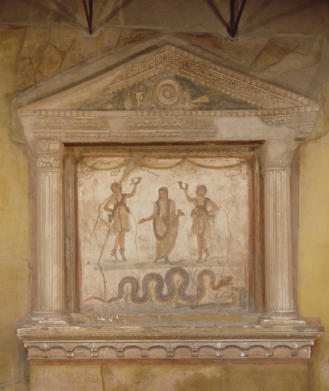 Háztartási szentély a Casa dei Vetti-ből (a Vettii Házból) (kőfreskó) alkotó: Roman