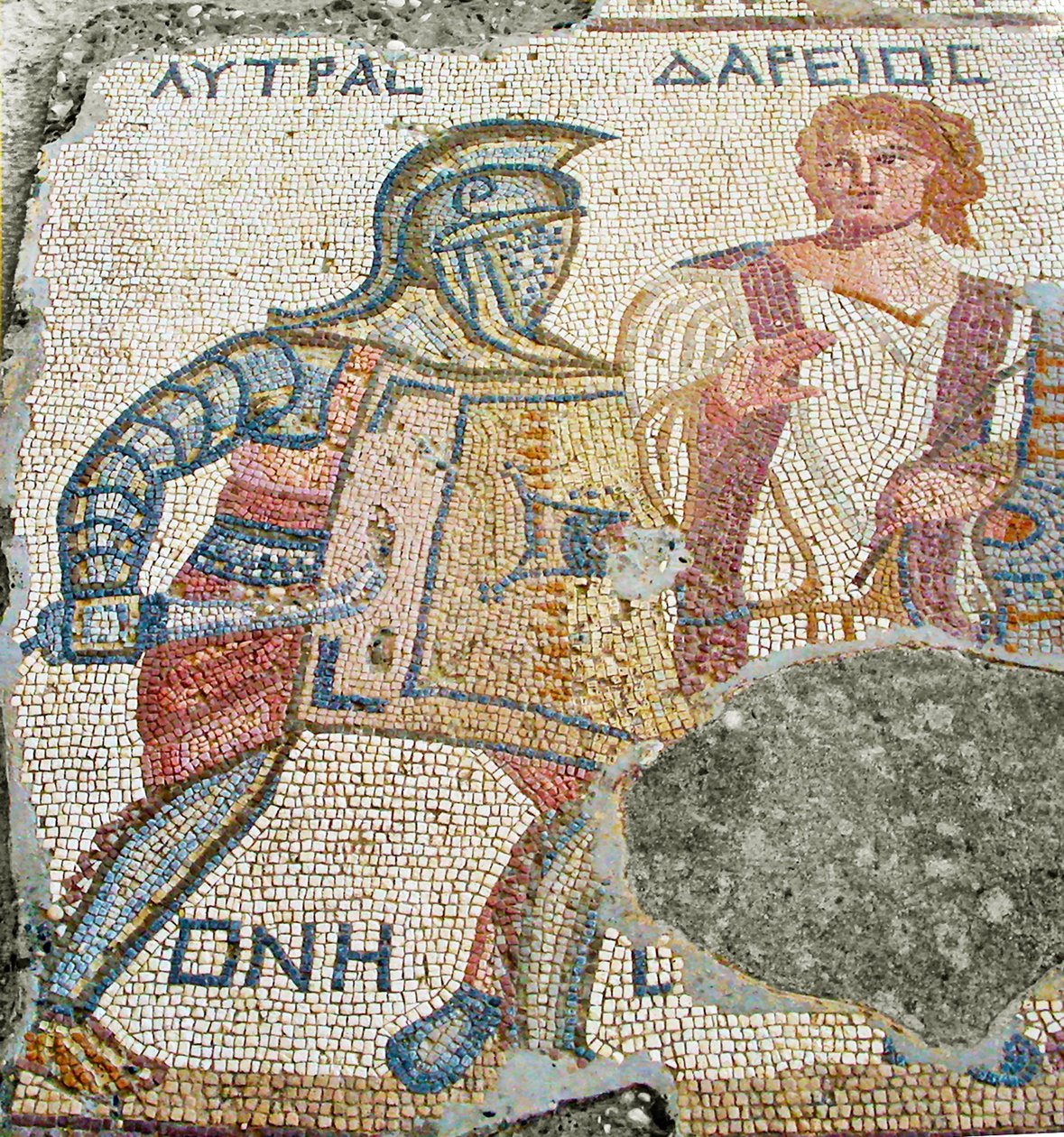 Lytrast Darios, a Gladiátorok Háza, Kourion, Ciprus választja el ellenfelétől (mozaik) alkotó: Roman