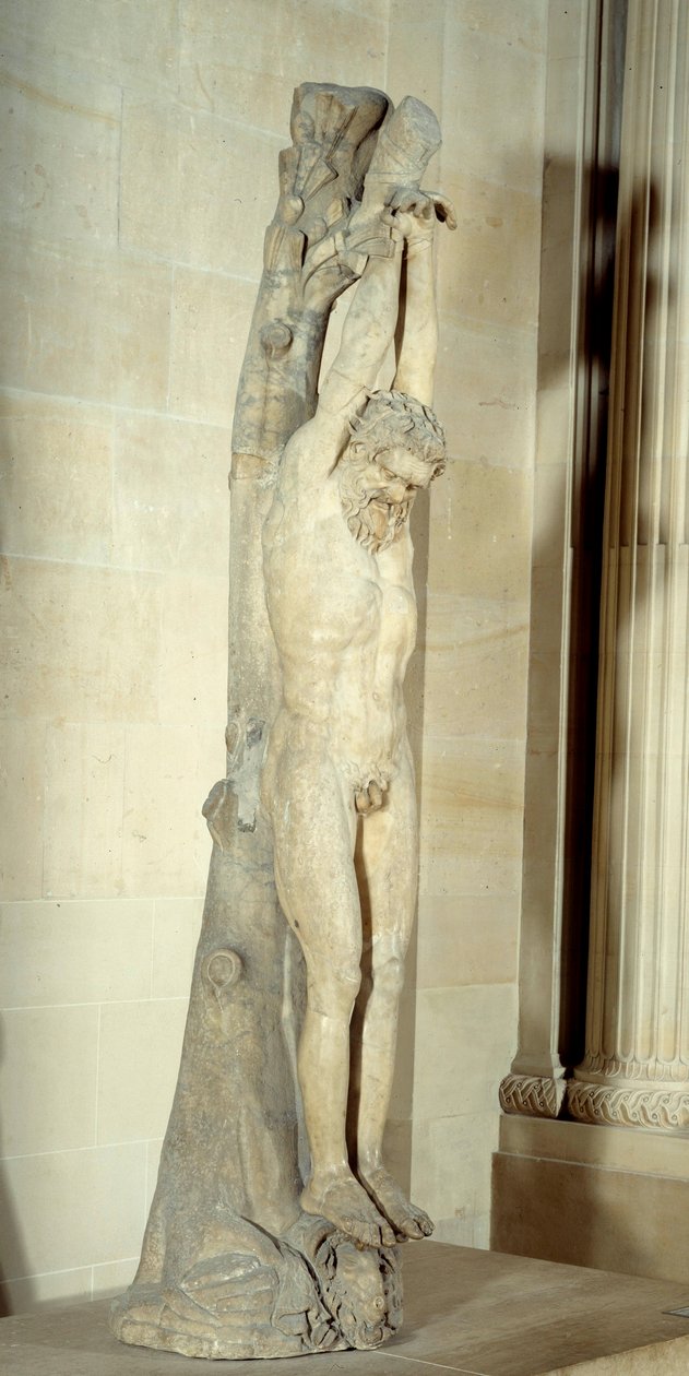 Marsyas fenyőtörzsön lógó kínja. Márványszobor a Kr.e. 3. század végéről-eleje. V 2,5 m Párizs, Musee du Louvre alkotó: Roman