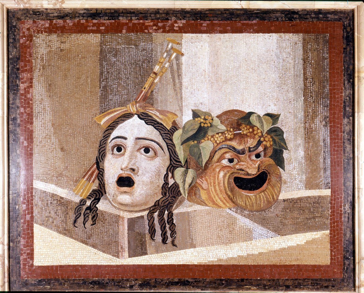 A római színház maszkja. 2. századi mozaik. Decius fürdőjéből a római Aventinón. Musei capitolini, Róma alkotó: Roman