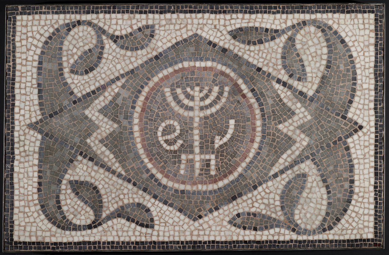 Menóra mozaikja Lulavval és Ethroggal, i. e. 6. század (kő és habarcs) alkotó: Roman