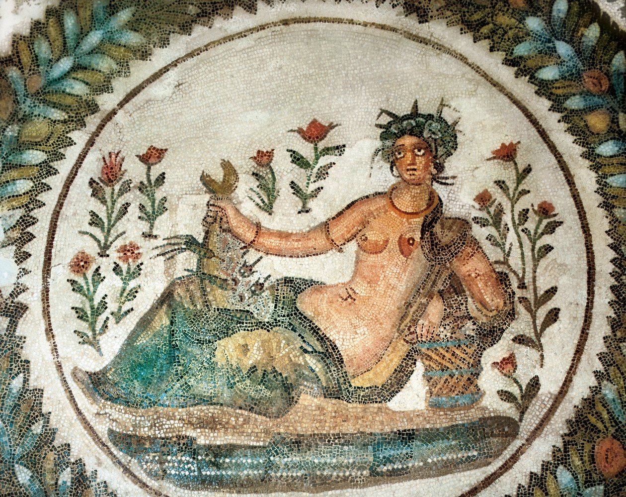 A nyáristennőt (vagy Cerest, a növények termesztésének istennőjét) ábrázoló mozaikmunka Kr.e. 3. században (mozaik) alkotó: Roman