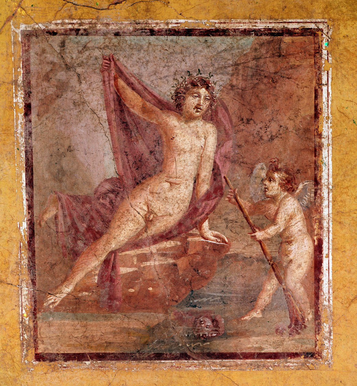 Nárcisz és Erosz 3. pompei stílusú római freskó Pompei helyéről, Olaszország, 1. század JC után (Római művészet: Narcissus and Eros, freskó Pompeiiből, Olaszország alkotó: Roman