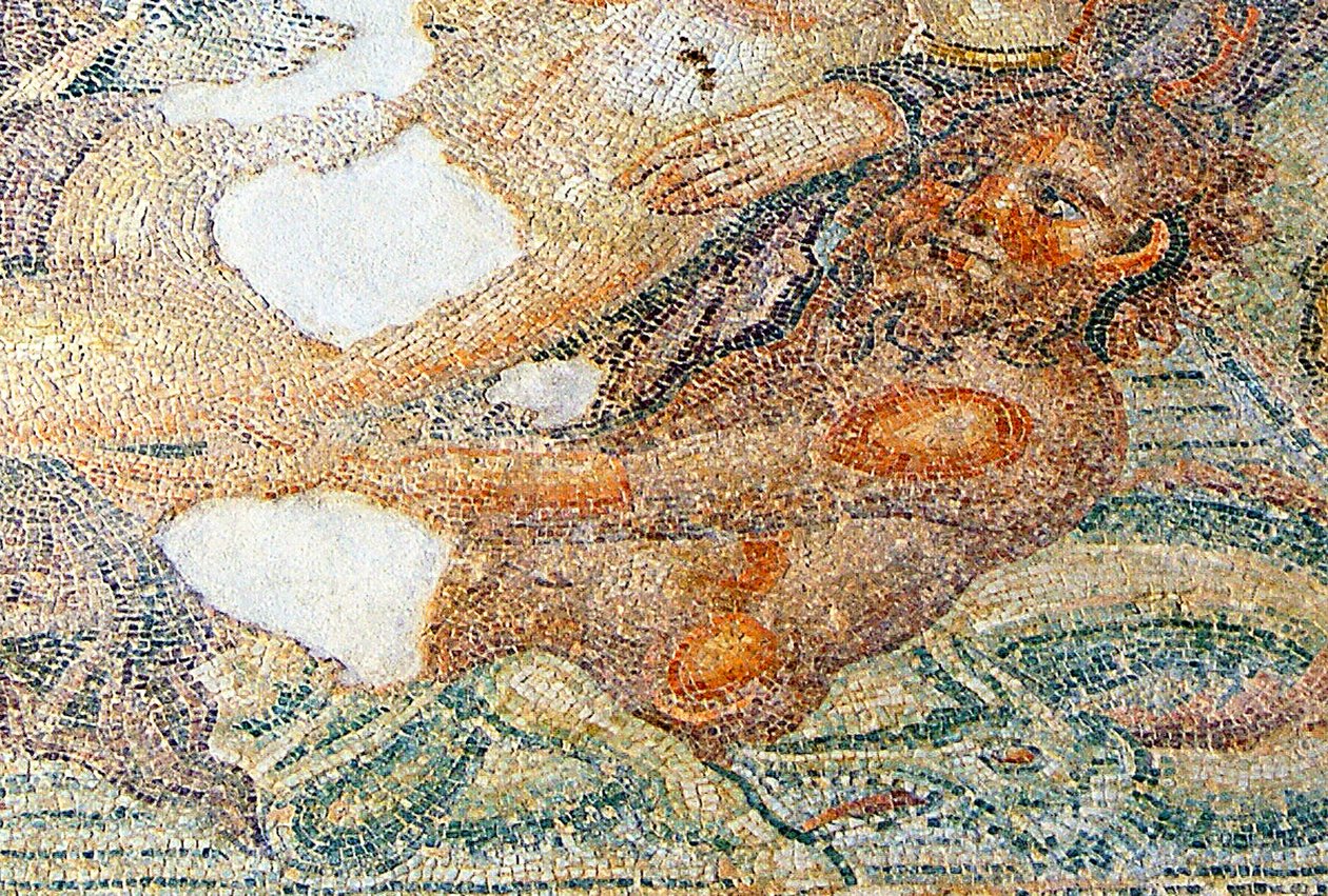 Nereides és Bythos, Bythos részlete, Aion háza, Paphos, ciprusi mozaik alkotó: Roman
