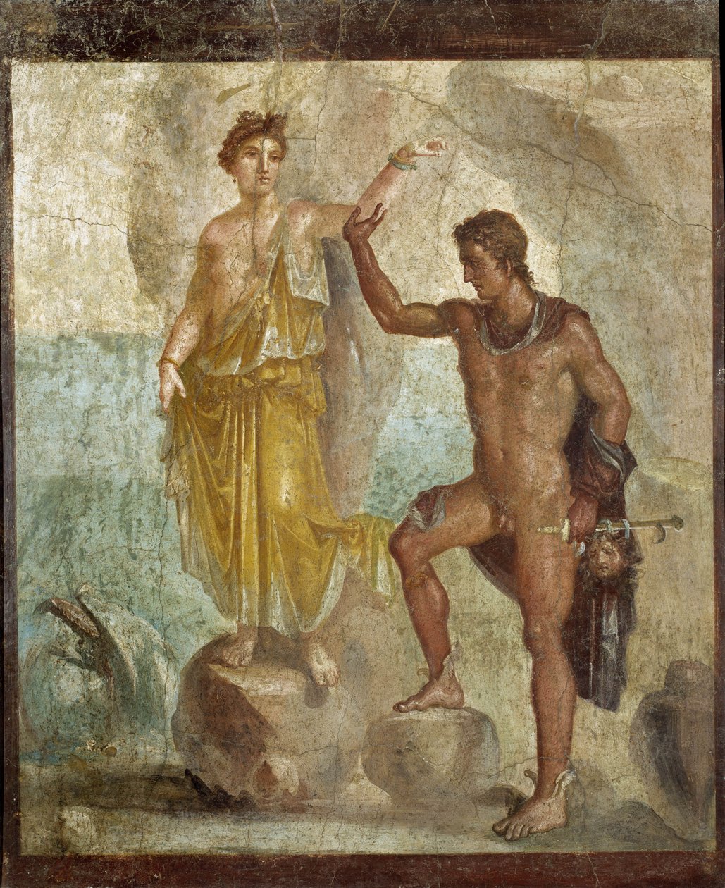 Persee felszabadító Androméd. Fresque 98x120cm. Provenant de la Maison des Dioscures (Dioscuri Háza) Pompejiben. 300 ap JC. Nemzeti Régészeti Múzeum, Nápoly (Musee archeologique de Naples). © Raffael / Leemage alkotó: Roman