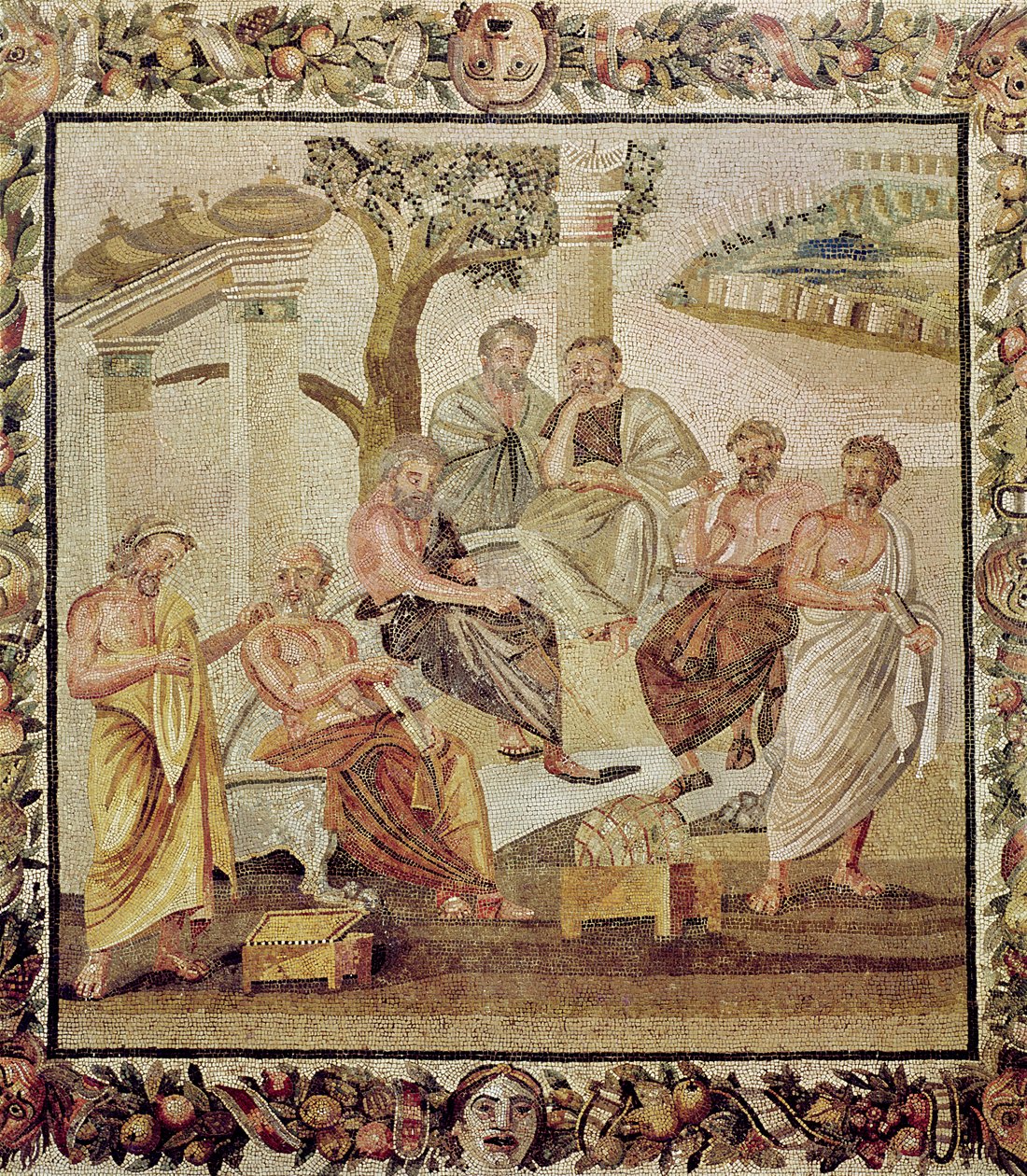 Platón beszélget tanítványaival, T. Siminius házából, Pompejiből (mozaik) (lásd még: 156873) alkotó: Roman