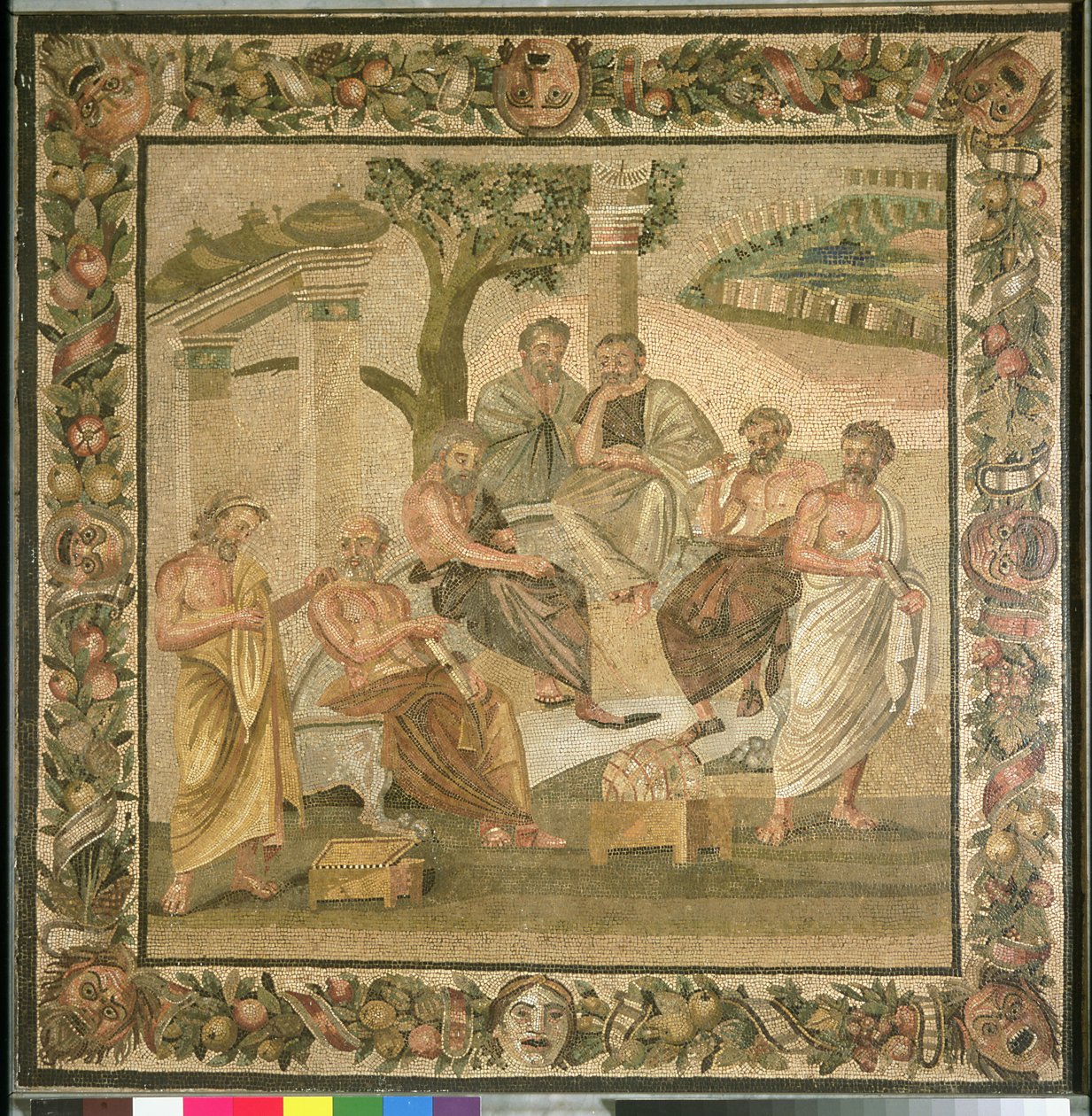 Platón beszélgetése tanítványaival, T. Siminius házából. Pompeji (mozaik) (lásd még 103401) alkotó: Roman