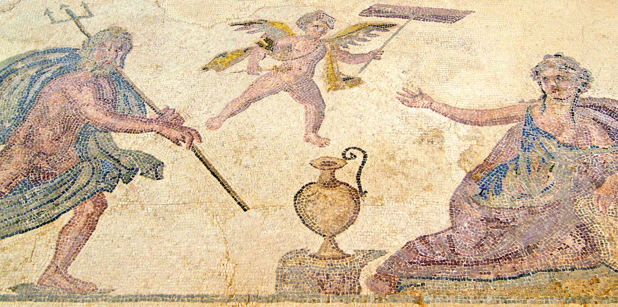 Poseidon és Amymone, Dionüszosz háza, Paphos, Ciprus (mozaik) alkotó: Roman