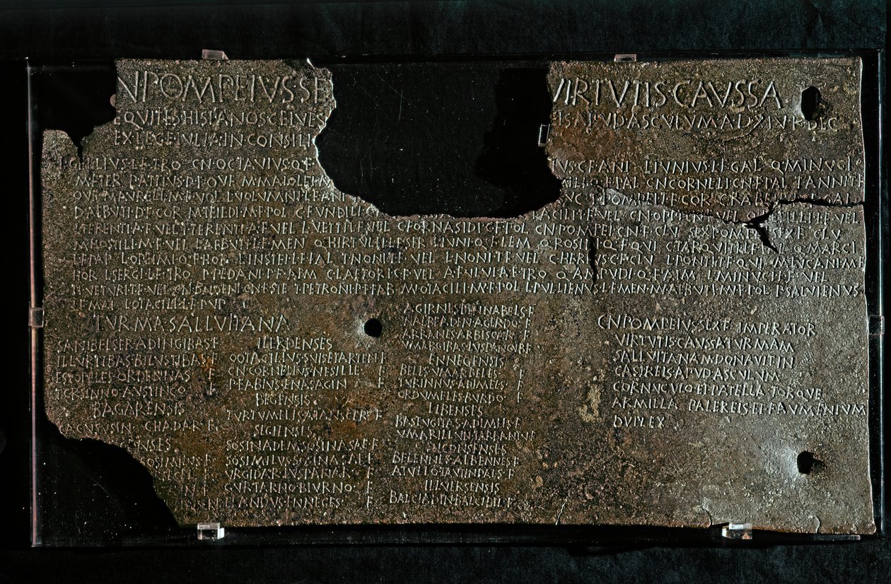 RÓMAI MŰVÉSZET: Pompeius Strabone Gneo rendelete, Kr. e. 98-90. alkotó: Roman