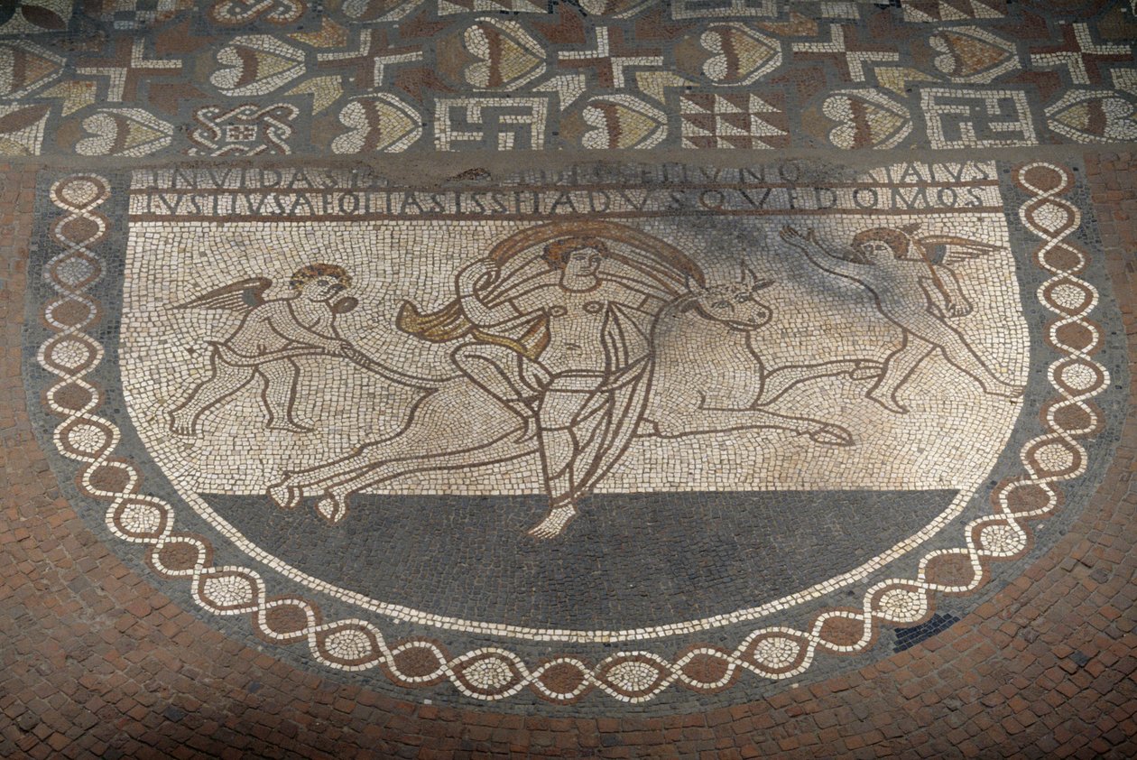 Európa megerőszakolása, padlómozaik a Lullingstone római villából, i.sz. 82 körül, Eynsford, Kent, Anglia, Egyesült Királyság, római civilizáció alkotó: Roman