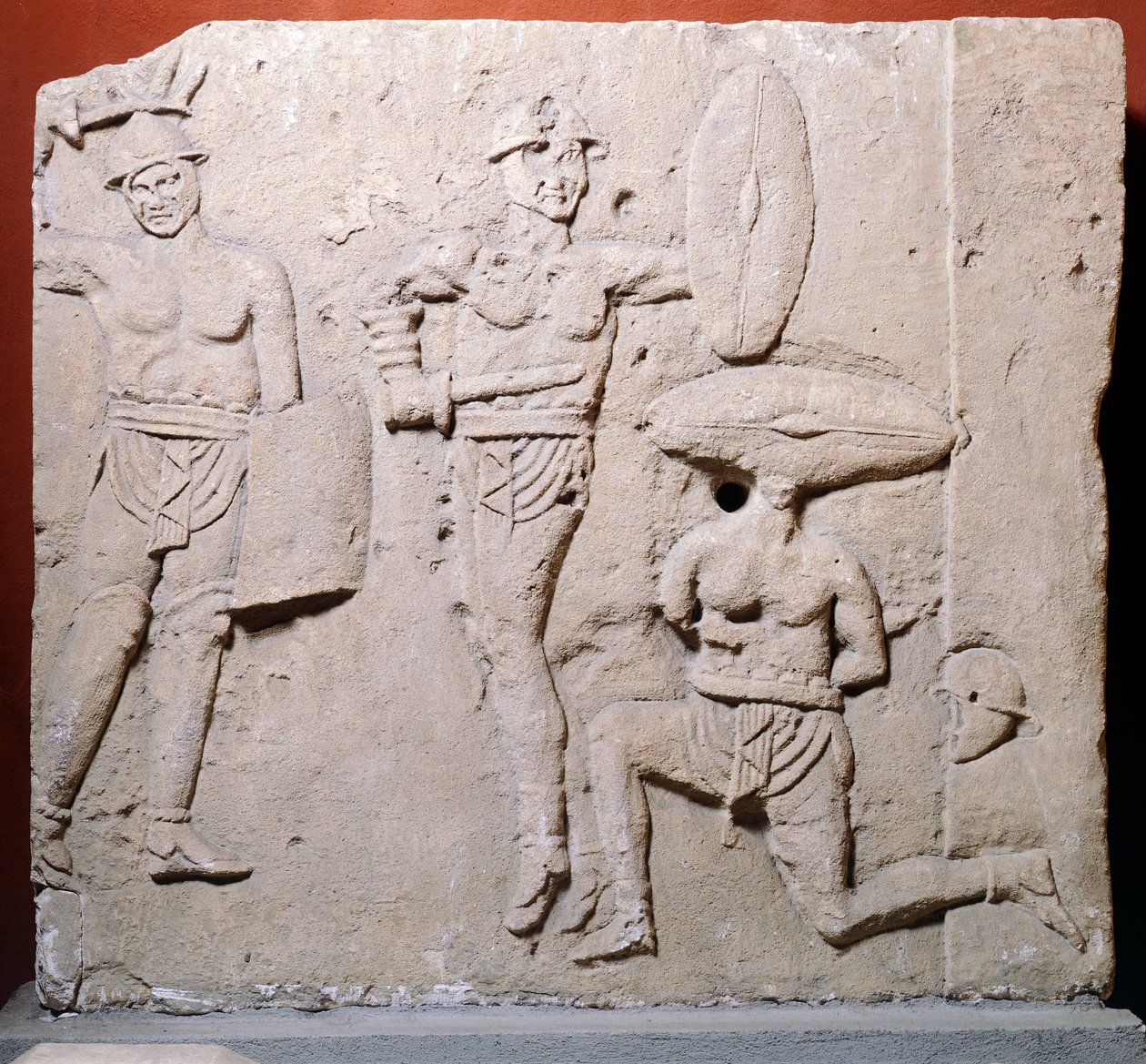 Gladiátori jelenetet ábrázoló dombormű Due Madonne környékéről, Bologna, római civilizáció alkotó: Roman