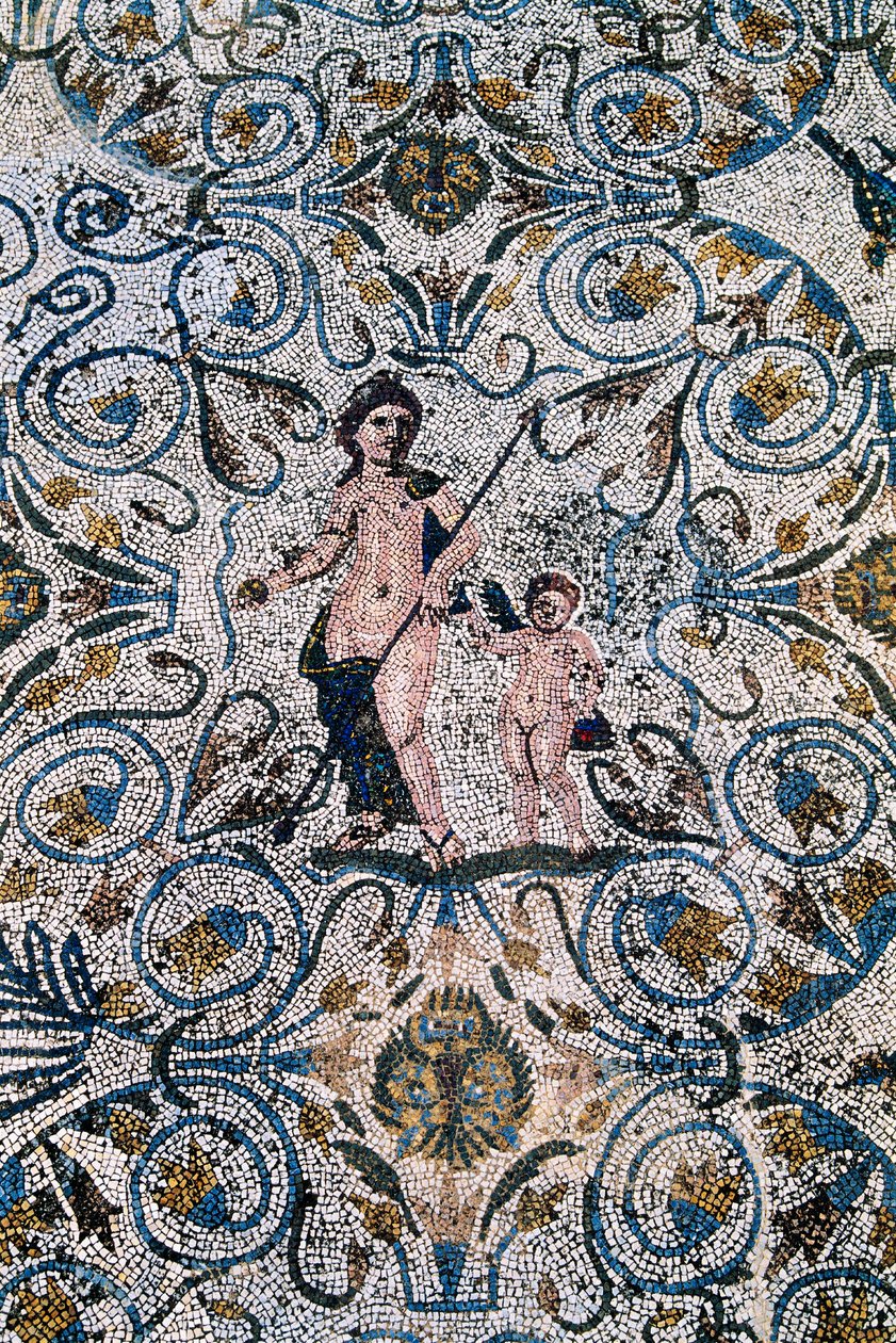 Római művészet: Kr.u. 4. századi mozaik az amfiteátrum római villájából. Merida, Museo Nacional de Arte Romano, Spanyolország alkotó: Roman